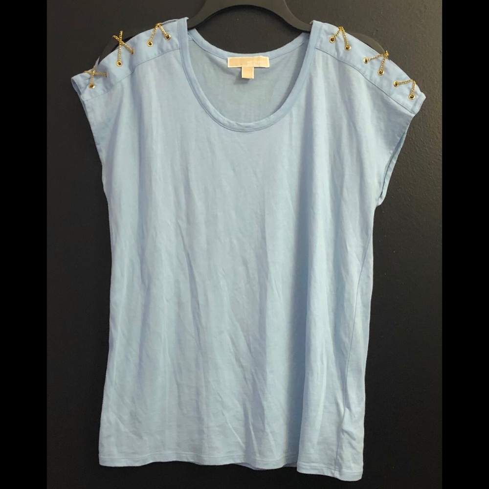 Michael Kors Light Blue Sleeveless Tank with Gold Eyelet Detail